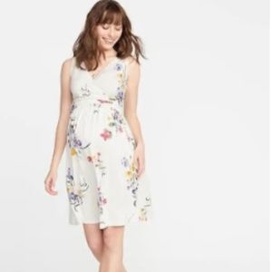 Defined Waist White Floral Maternity Dress